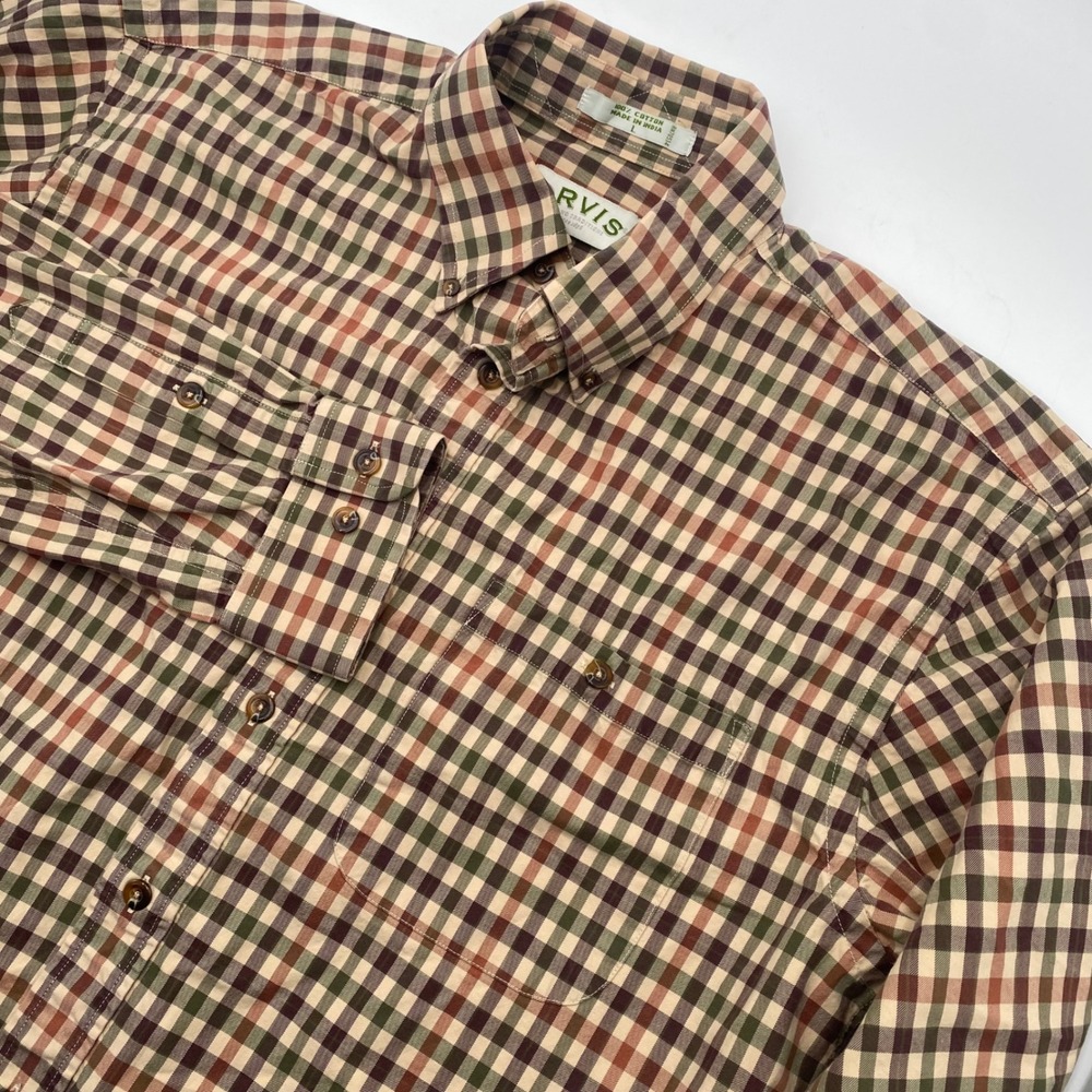 Orvis Sporting Tradition Button Down Shirt Men Large Brown Plaid Cotton Gorpcore